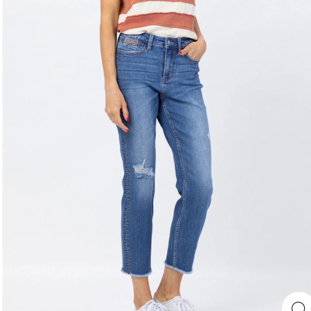 Judy Blue Howdy Raw Hem High Waist Boyfriend Jean With Seam Stitch Size 16W
